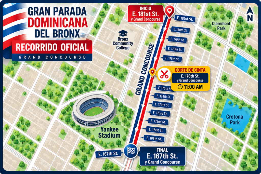 Mapa oficial del recorrido de La Gran Parada Dominicana del Bronx